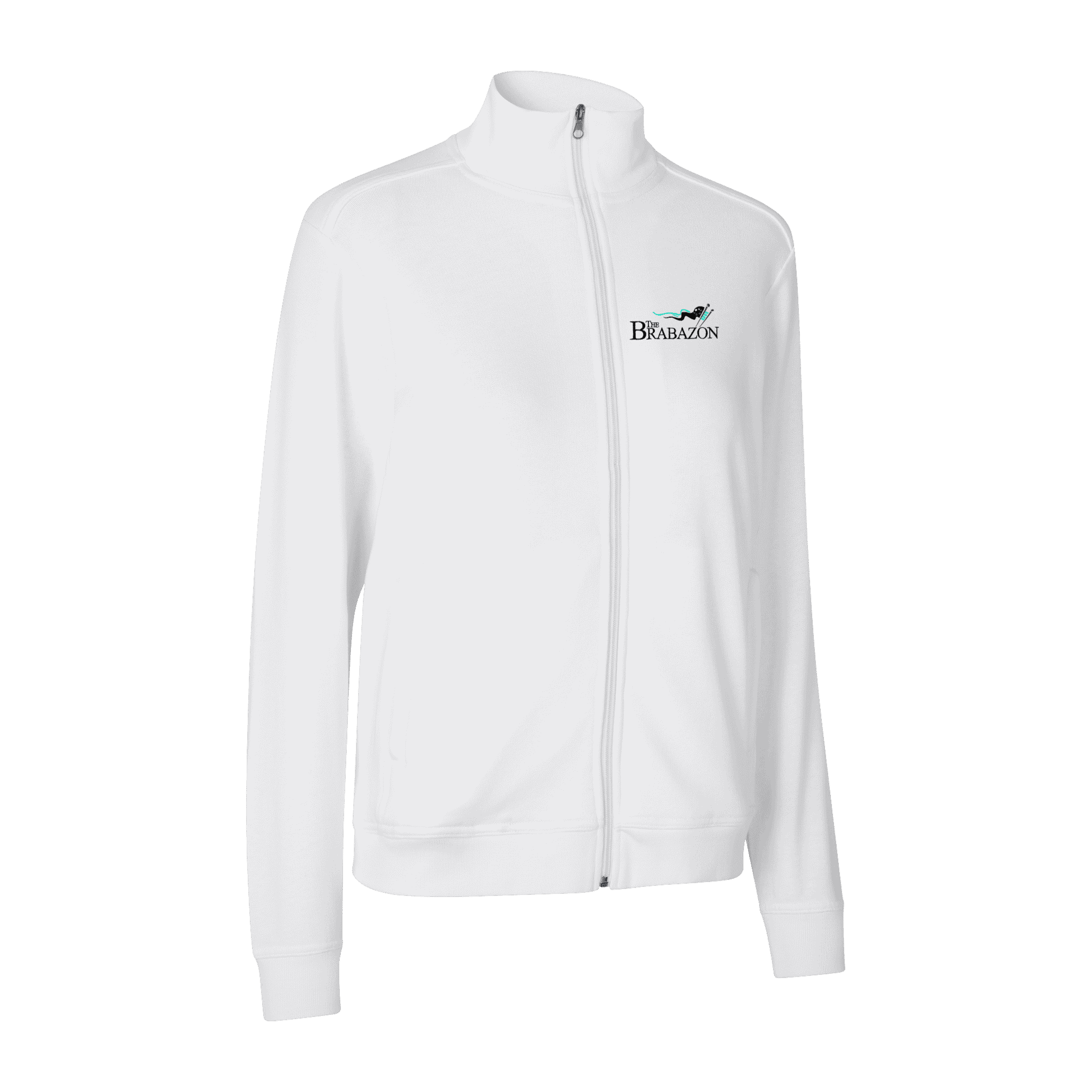 Valkoinen PRO Wear CARE naisten cardigan omalla logolla – Brodeerattu logo edessä.