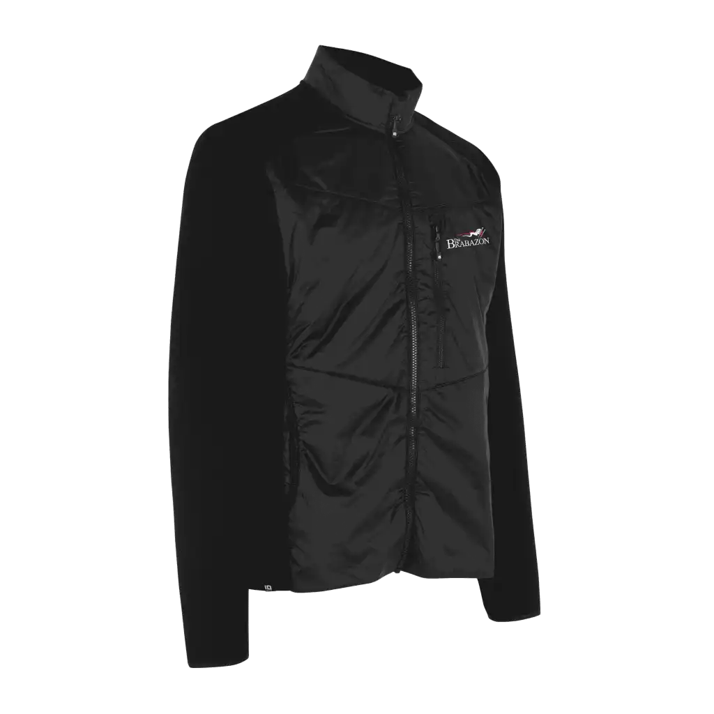 Musta Hybrid Jacket miehille – brodeerattu logo rinnassa