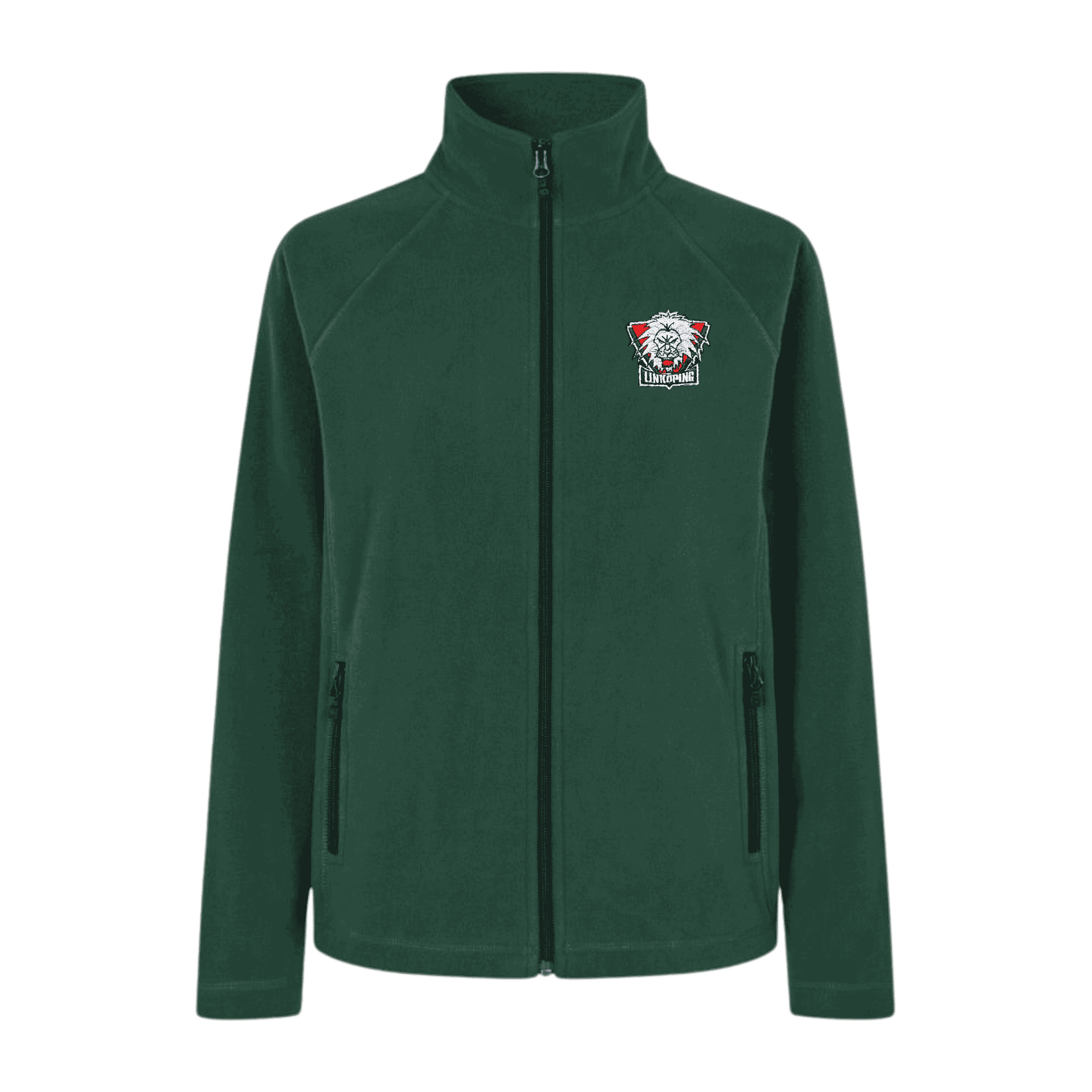 ID® Cardigan 0805 bottle green microfleece omalla logolla – vastuullisesti valmistettu työvaate