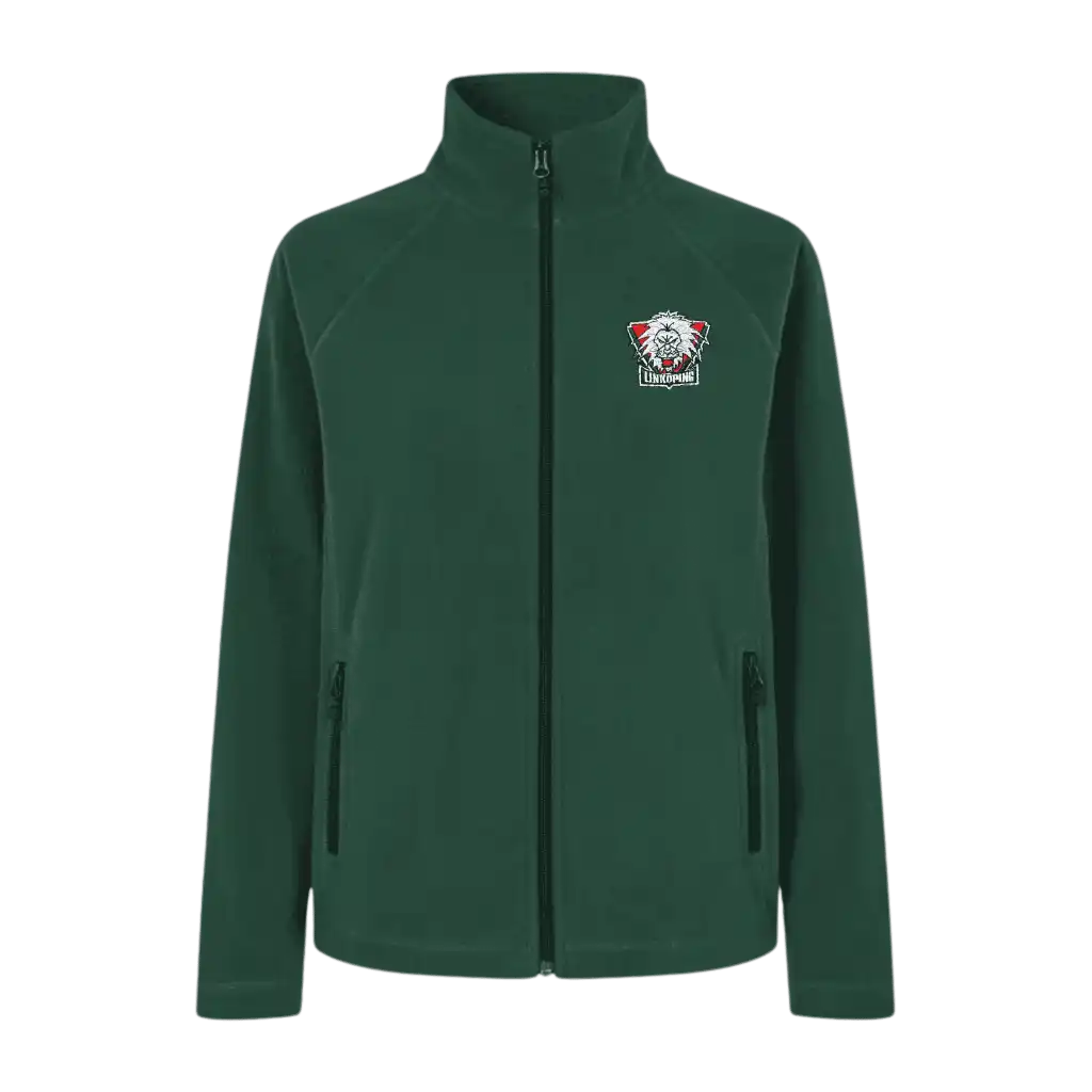 ID® Cardigan 0805 bottle green microfleece omalla logolla – vastuullisesti valmistettu työvaate