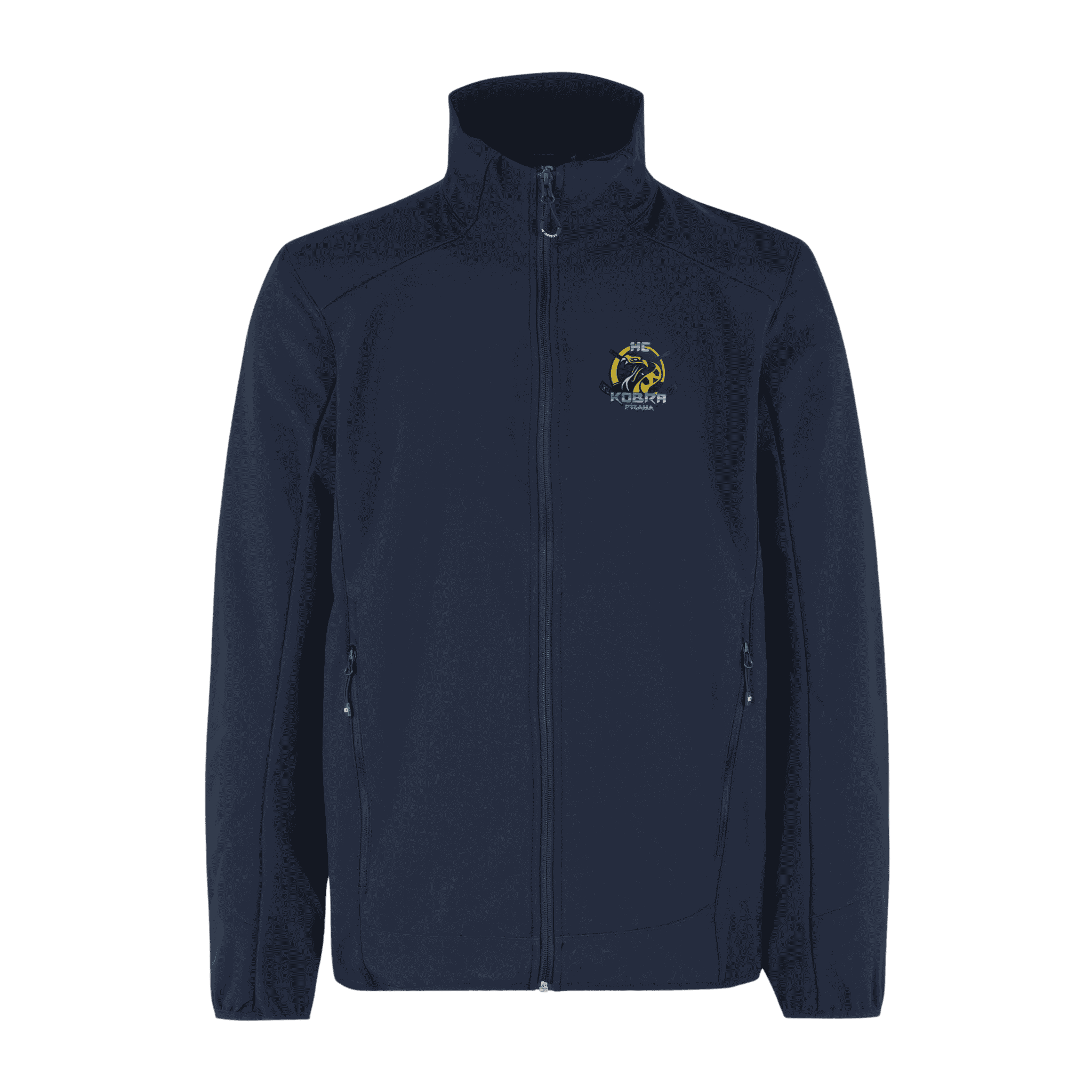 Navy CORE soft shell takki omalla logolla – Colorstop transfer yrityksen logo rinnassa