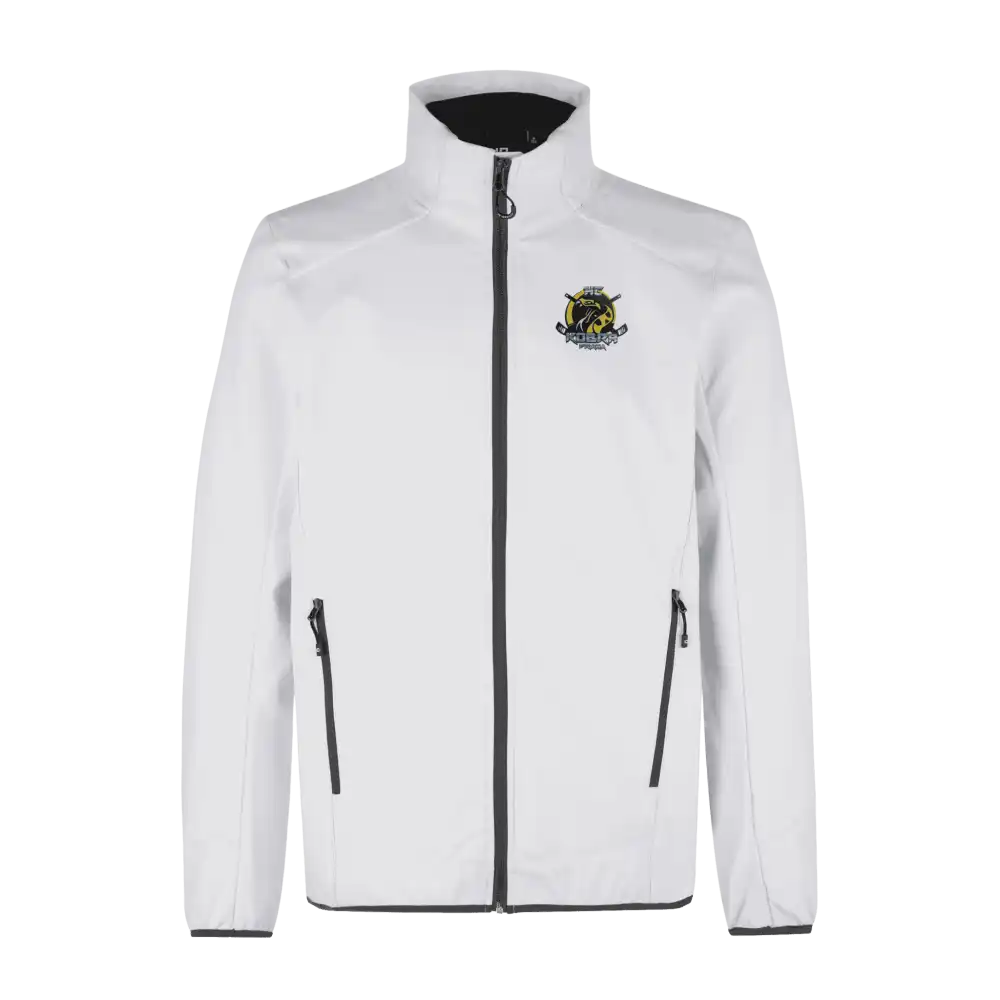 Valkoinen CORE soft shell takki omalla logolla – Colorstop transfer logo rintaan