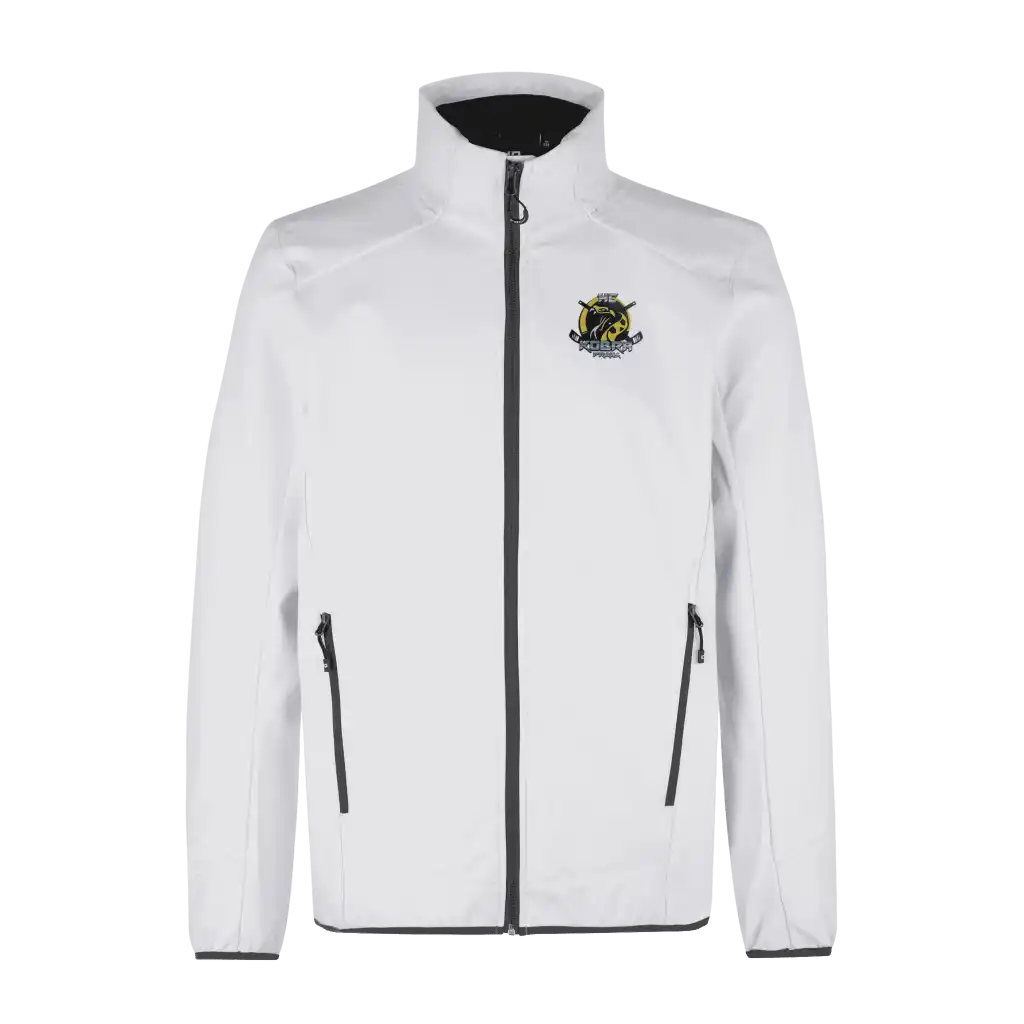 Valkoinen CORE soft shell takki omalla logolla – Colorstop transfer logo rintaan