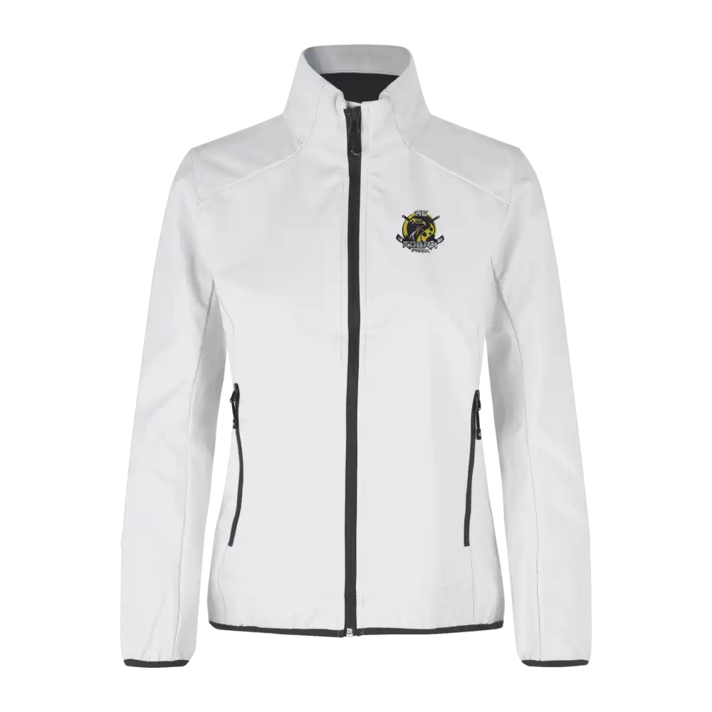 ID® CORE Soft Shell Jacket naiset valkoinen – takki omalla logolla – Colorstop transfer logo (0856)