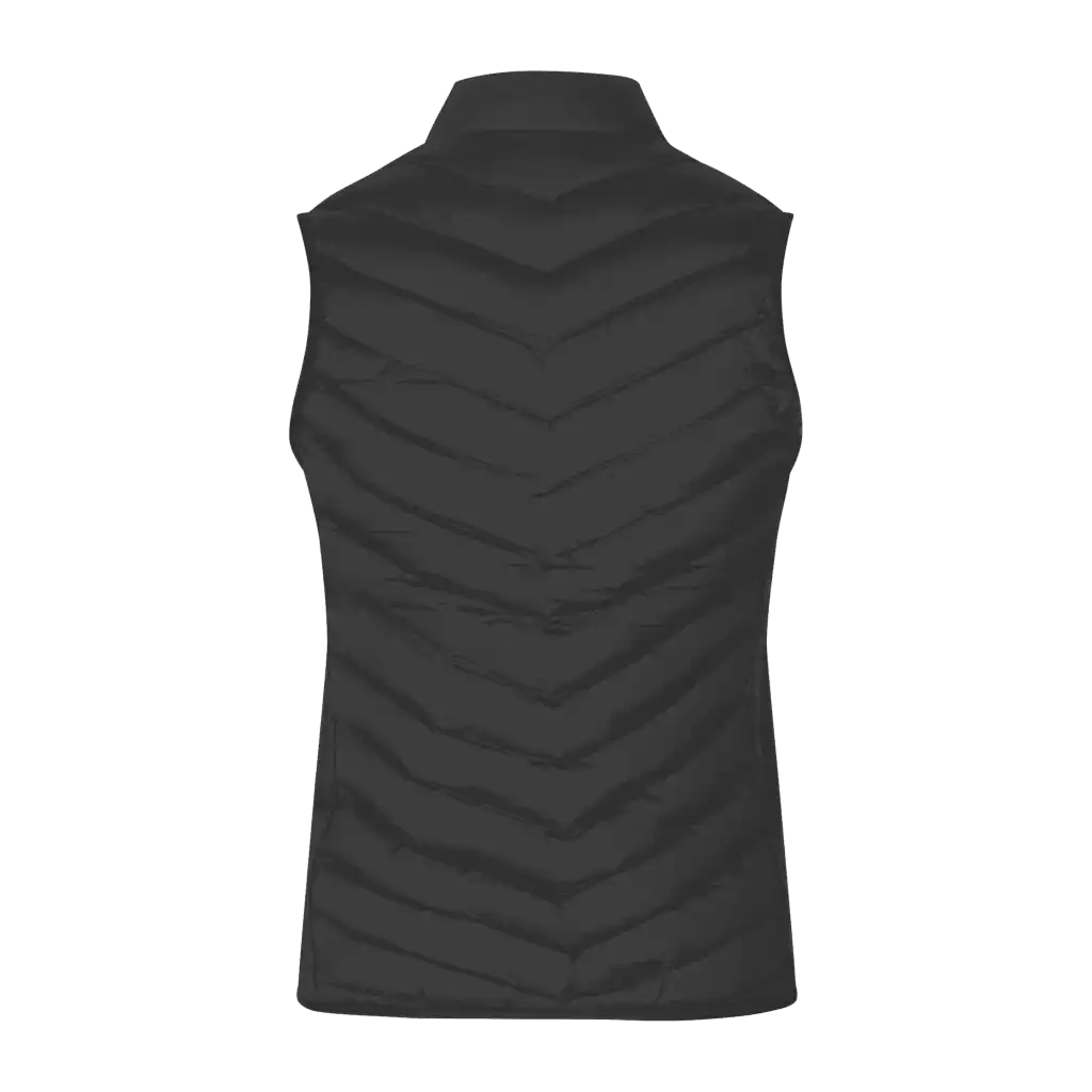 Musta bodywarmer liivi omalla logolla – takaa