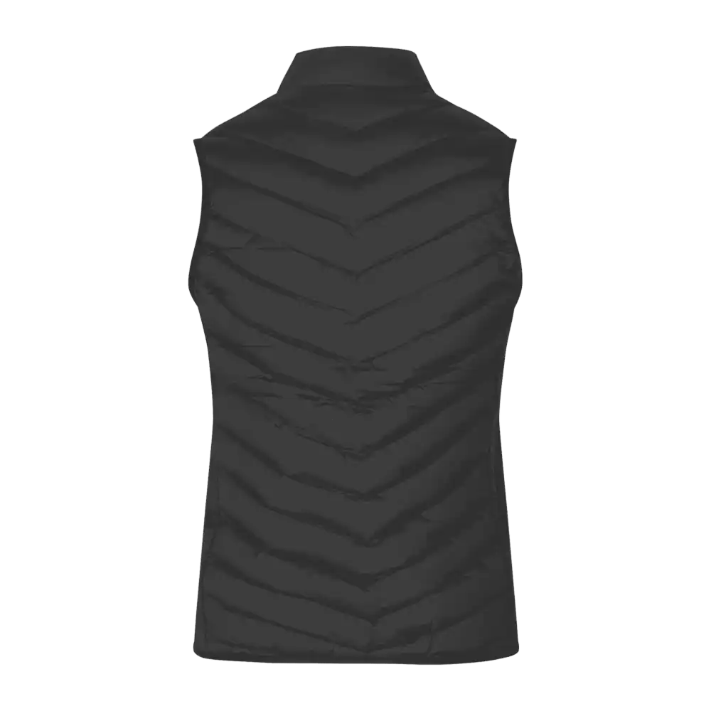 Musta bodywarmer liivi omalla logolla – takaa