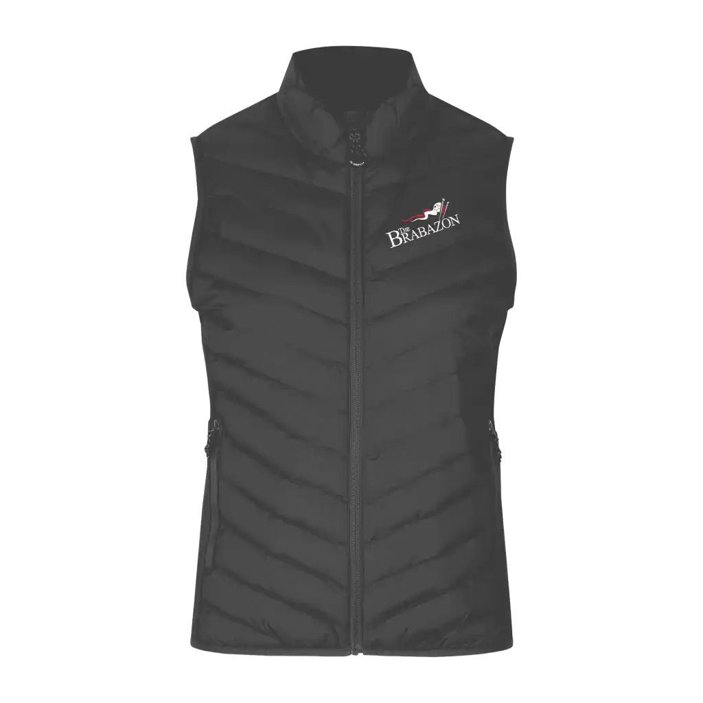 Silver grey bodywarmer liivi omalla logolla – brodeerattu logo rinnassa