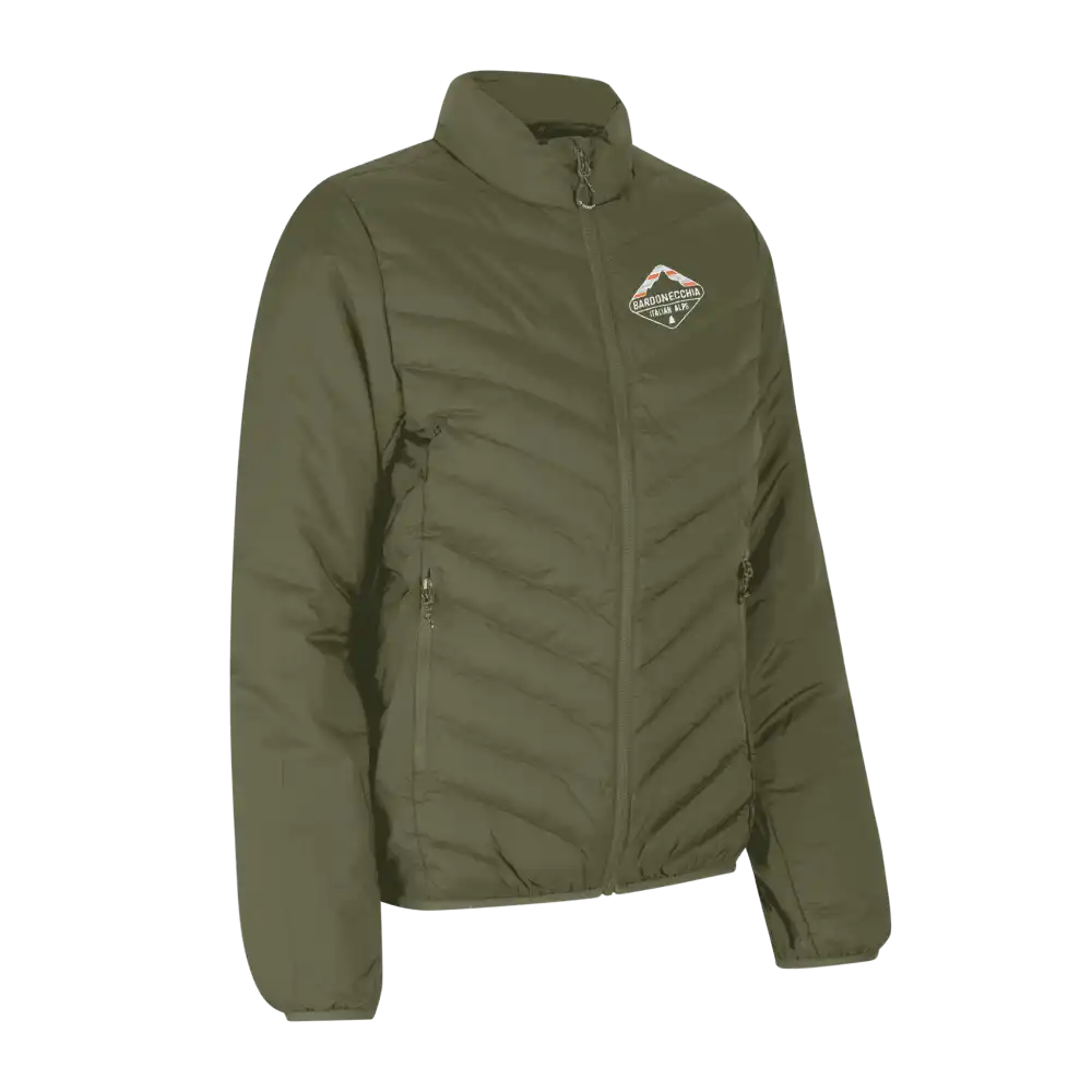 Oliivi Padded Jacket Stretch naisille omalla logolla â brodeerattu logo rinnassa (IDÂź 0897)