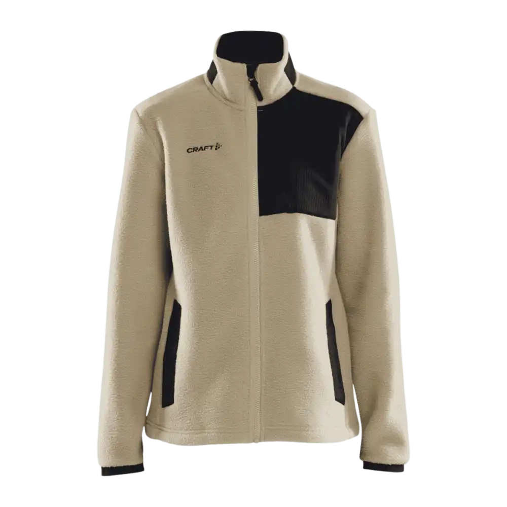 Craft ADV Explore Pile Fleece Jacket W Ecru-Black – tyylikäs naisten teddy-fleecetakki yrityskäyttöön