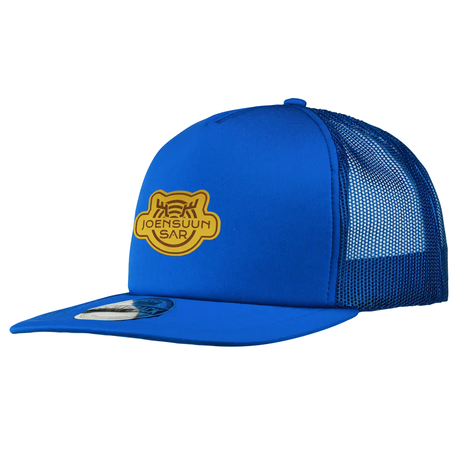Royal sininen suoralippa trucker lippalakki omalla logolla – laser-merkattu merkki, SNAP TRUCKER coFEE 2029