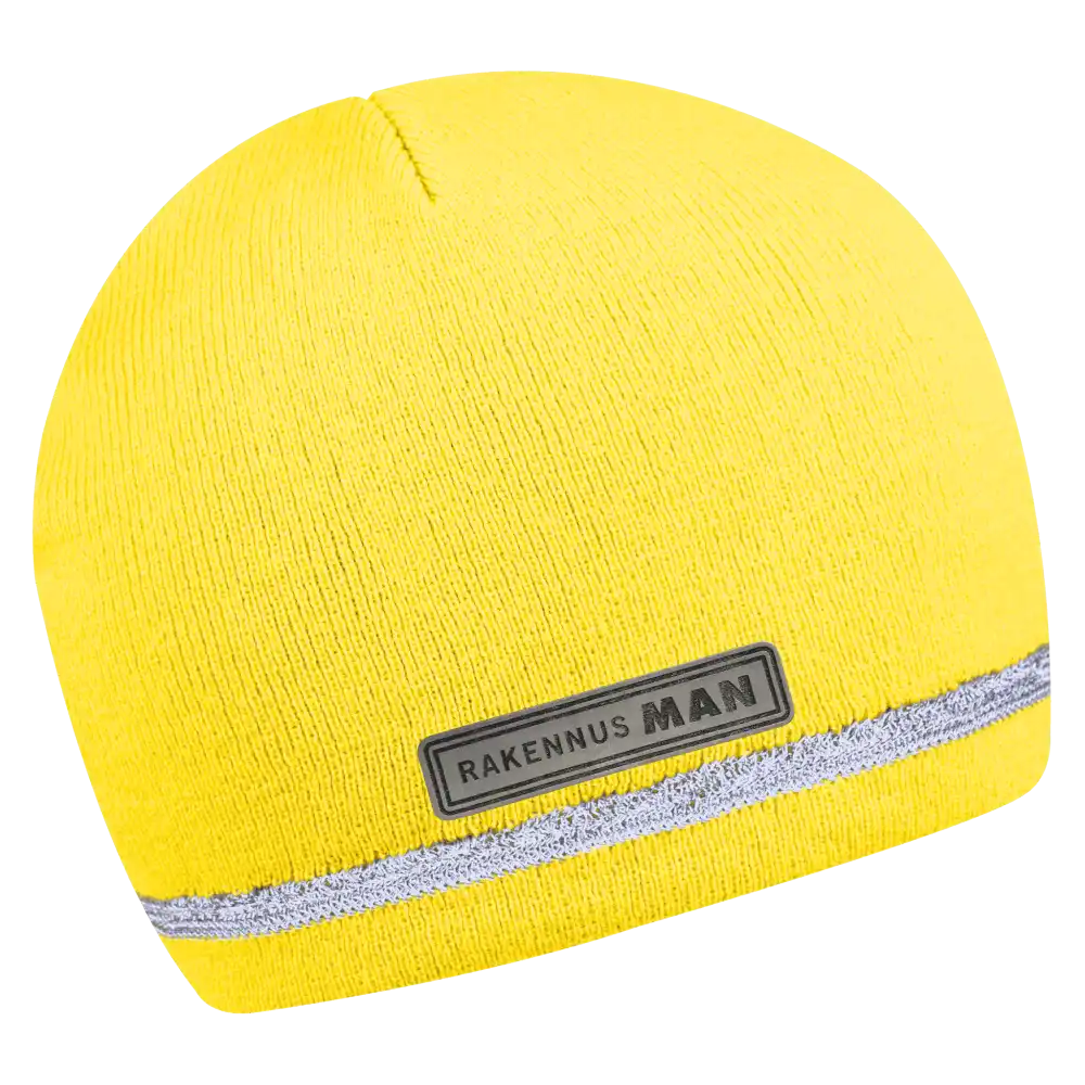 Reflex Heijastava Pipo omalla logolla (coFEE 3001) - Neonkeltainen logo tehty lasermerkillä.