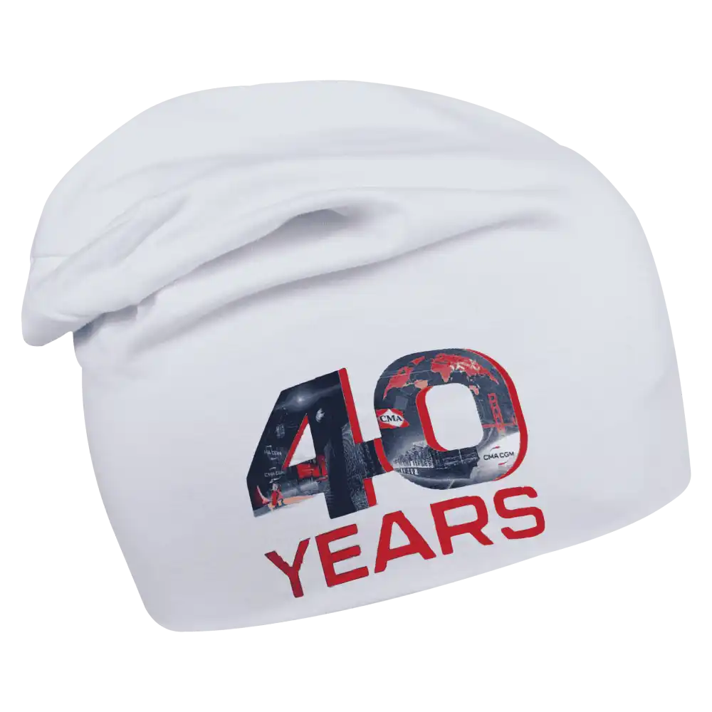 Pitkä Trikoopipo omalla logolla (coFEE 3004) - Valkoinen DTF-printattu logo