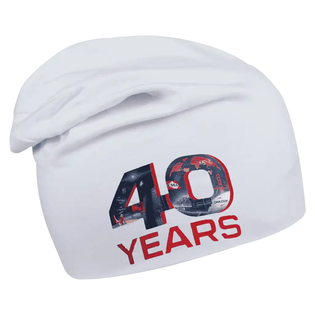 Pitkä Trikoopipo omalla logolla (coFEE 3004) - Valkoinen DTF-printattu logo