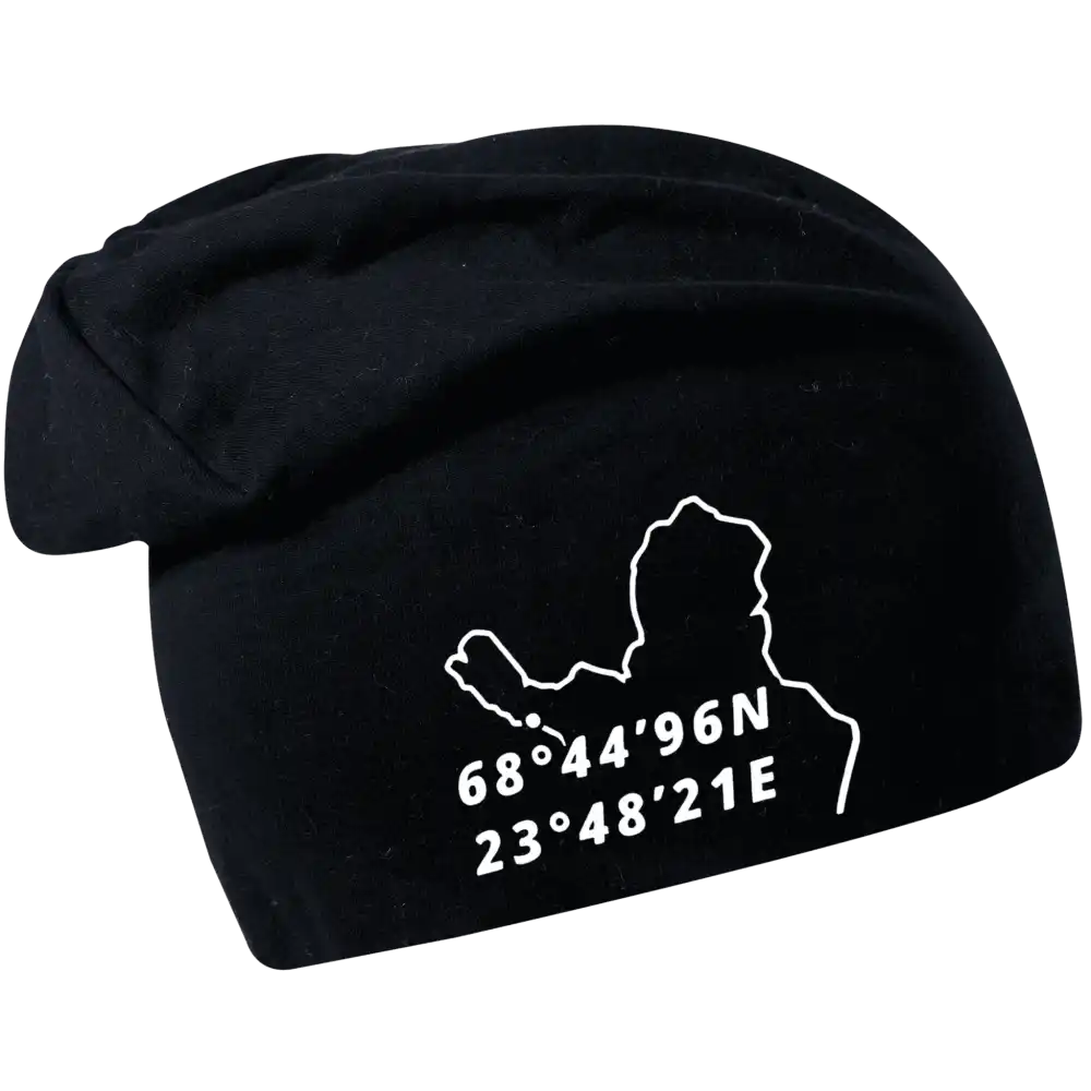 Pitkä Trikoopipo omalla logolla (coFEE 3004) - Musta heijastava teippipainatus