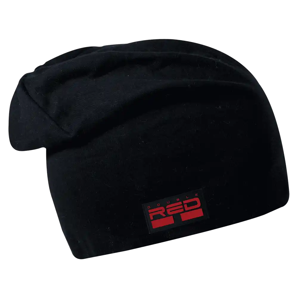 Pitkä Trikoopipo omalla logolla (coFEE 3004) - Musta kumimerkki logo