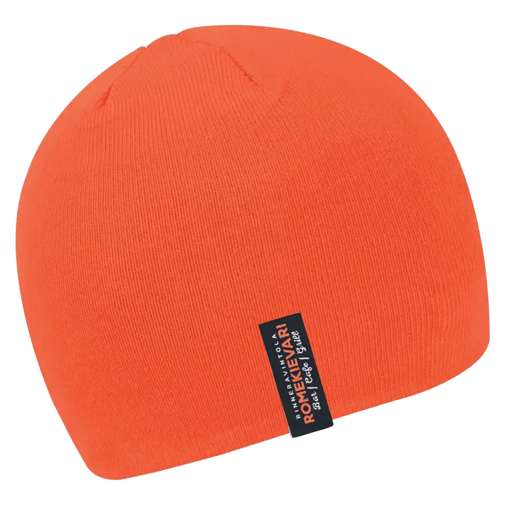 Hunter oranssi Kääntöpipo omalla logolla metsästykseen (coFEE 3007) - Oranssi pipo jossa ohut kangasmerkki logo