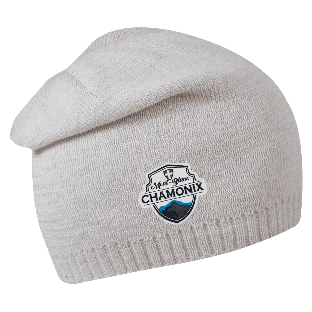 Extended Naisten Merinovillapipo omalla logolla (coFEE 3034) - Luonnon valkoinen kangasmerkki logo