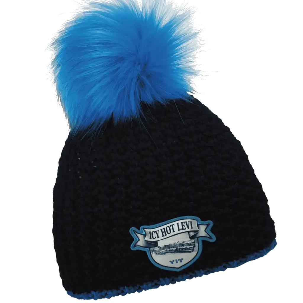 Glow Fur Naisten Tupsupipo omalla logolla (coFEE 3046) - Neonsininen pipo, logo tehty painetulla kangasmerkillä.