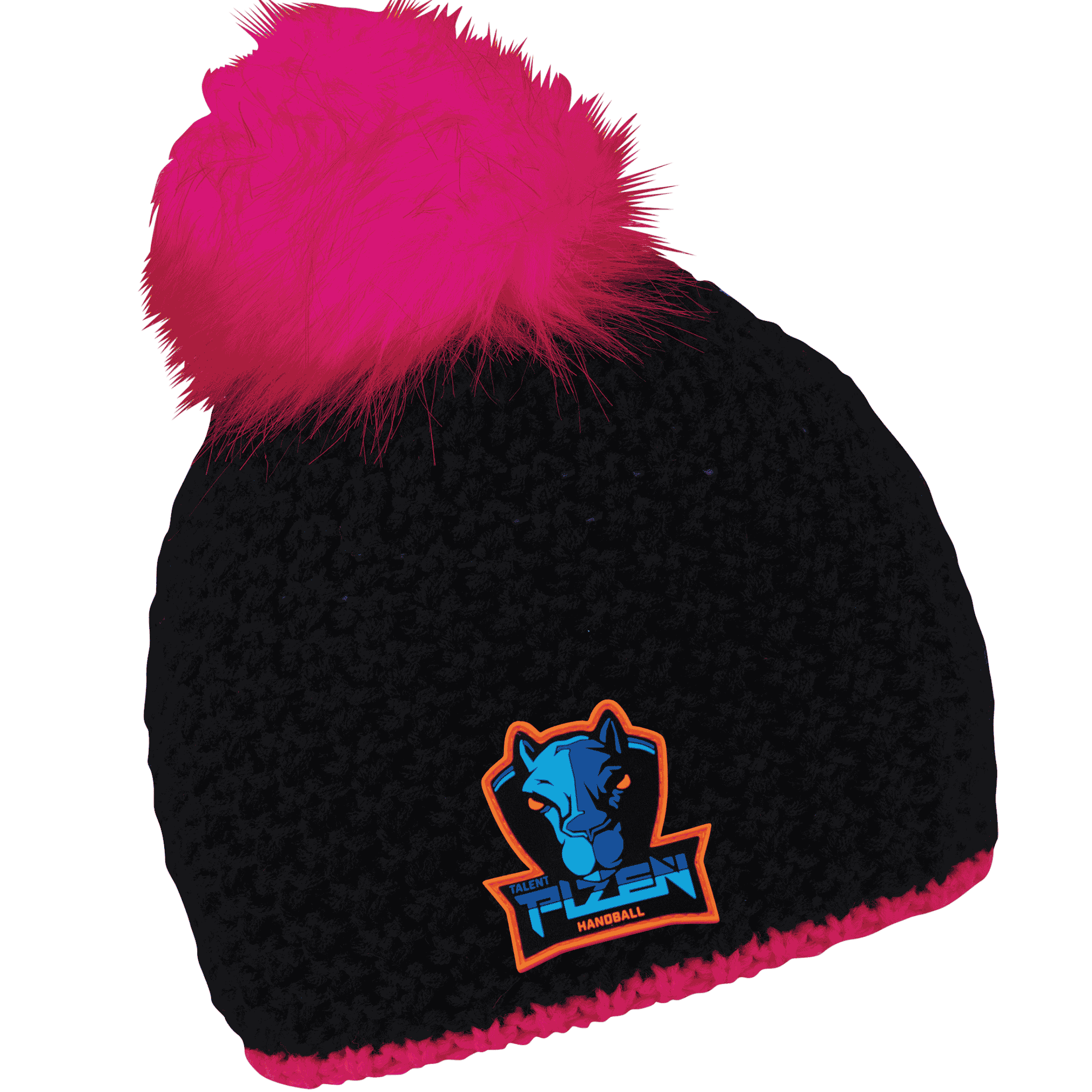 Glow Fur Naisten Tupsupipo omalla logolla (coFEE 3046) - Neonpinkki pipo, logo tehty kumimerkillä.