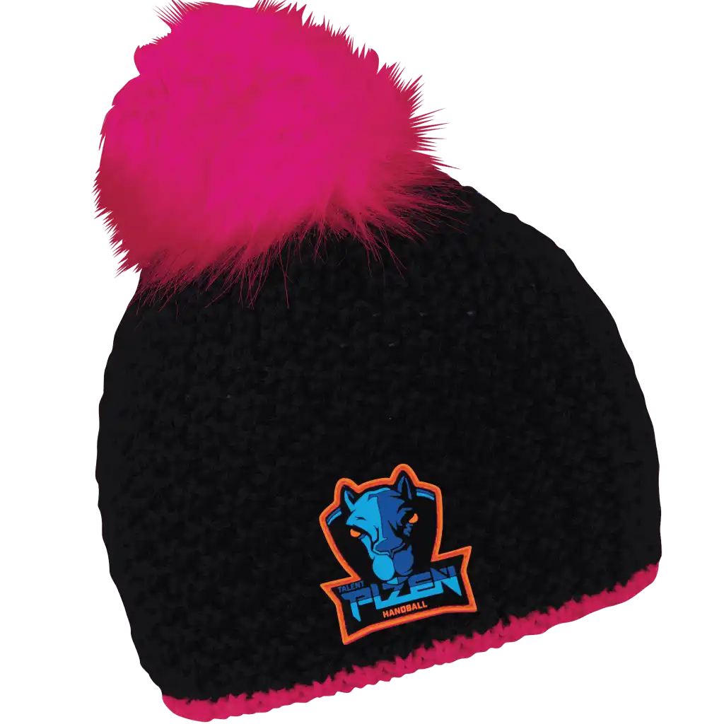 Glow Fur Naisten Tupsupipo omalla logolla (coFEE 3046) - Neonpinkki pipo, logo tehty kumimerkillä.