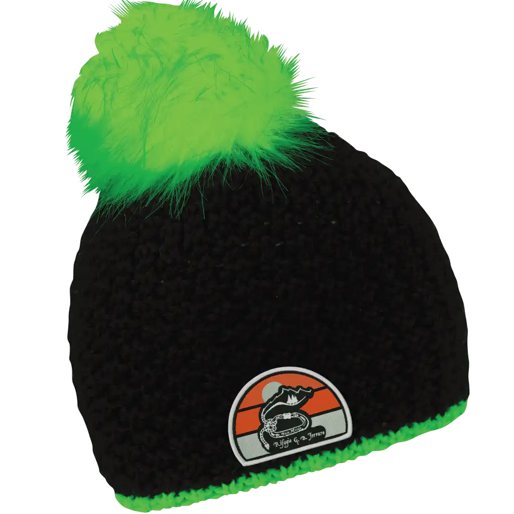 Glow Fur Naisten Tupsupipo omalla logolla (coFEE 3046) - Neonvihreä pipo, logo tehty kangasmerkillä.