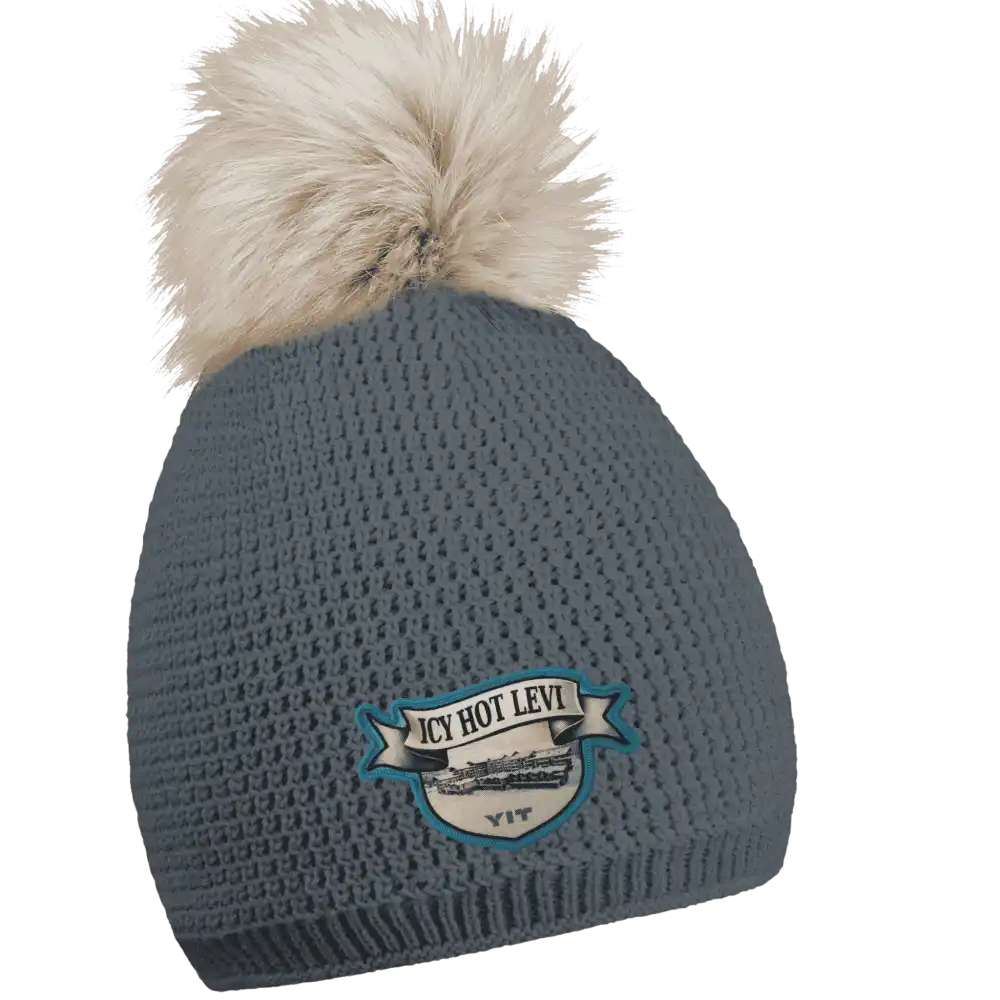 Smart Fur Naisten Tupsupipo omalla logolla (coFEE 3047) - Harmaa pipo, logo tehty painetulla kangasmerkillä.