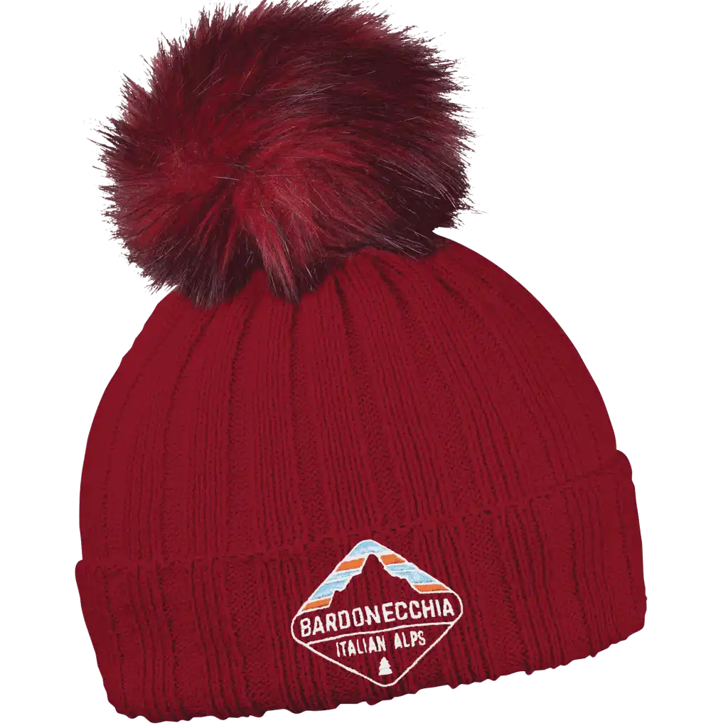 Rib Fur Naisten Tupsupipo omalla logolla (coFEE 3048) - Burgundy pipo, logo brodeerattu.