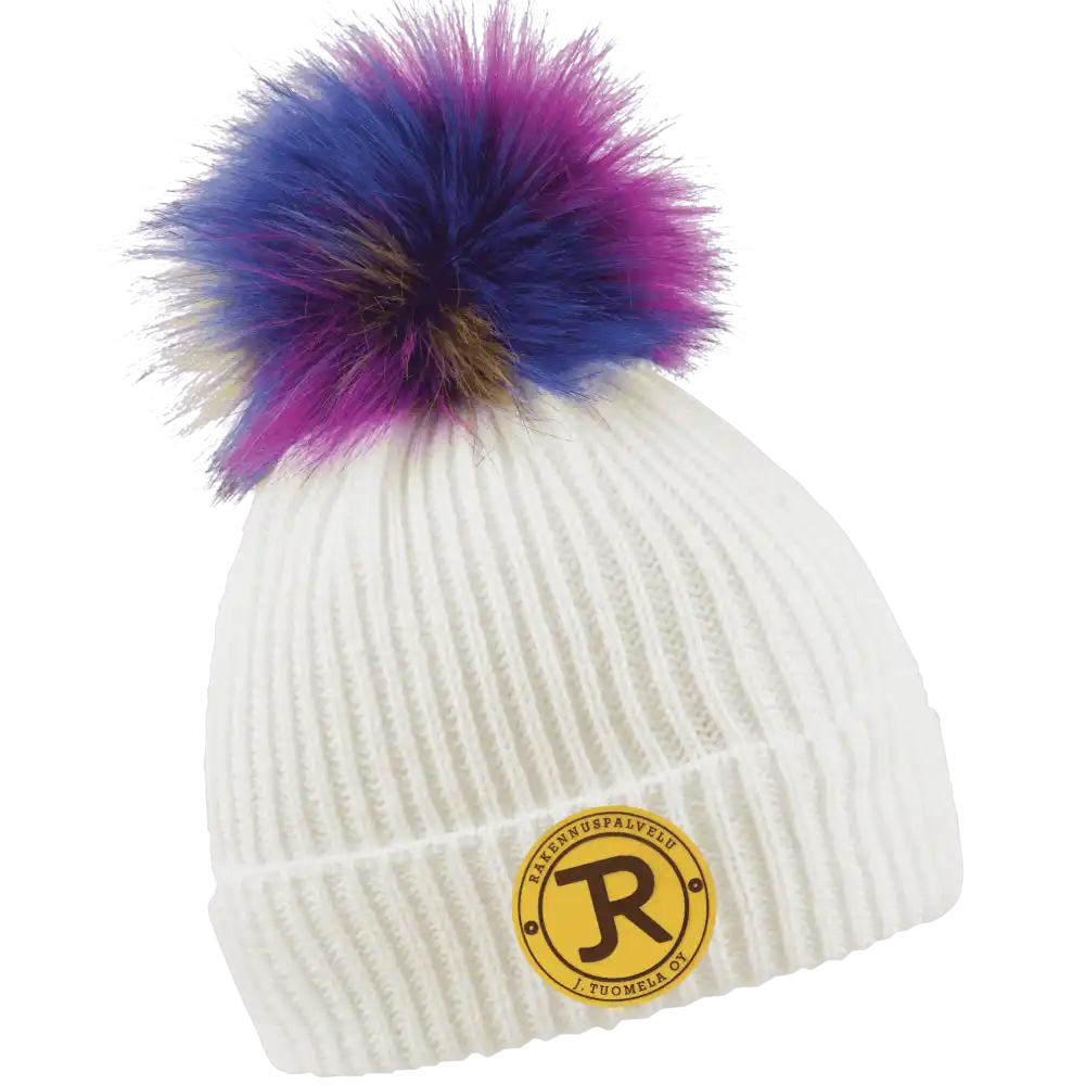 Rainbow Naisten Tupsupipo omalla logolla (coFEE 3056) - Valkoinen pipo, logo laser-merkattu kultainen merkki.