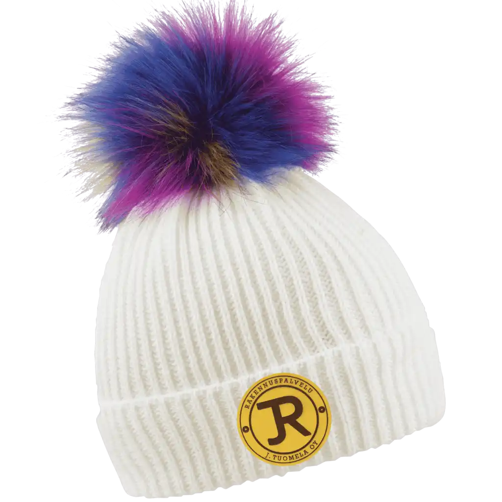 Rainbow Naisten Tupsupipo omalla logolla (coFEE 3056) - Valkoinen pipo, logo laser-merkattu kultainen merkki.