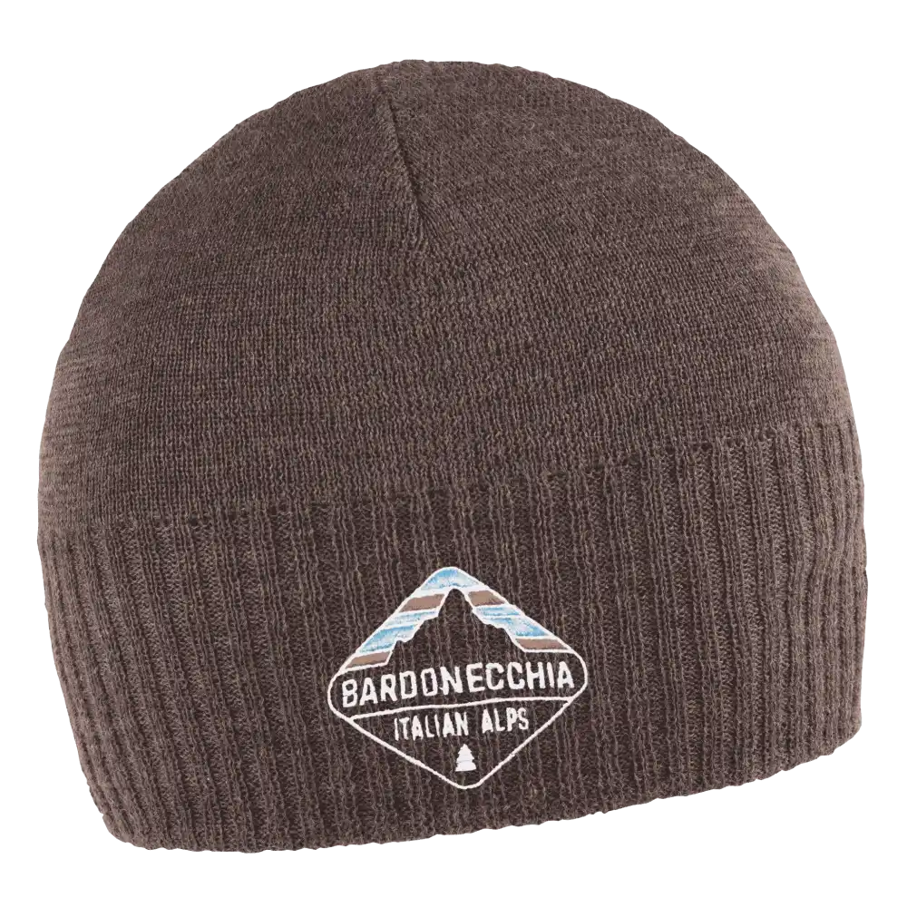 Merina ruskea merinovillapipo omalla logolla - Brodeerattu logo