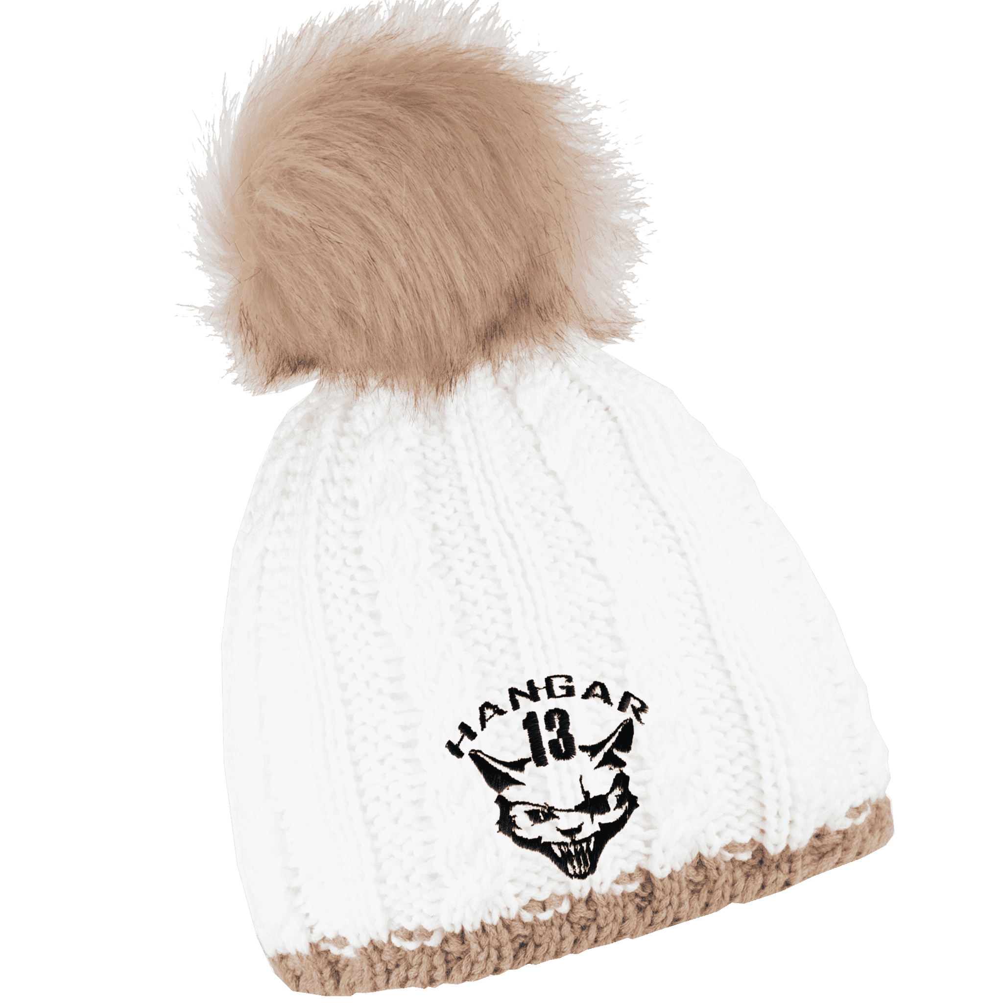 Braid Knit Naisten Tupsupipo omalla logolla (coFEE 3060) - Valkoinen brodeerattu logo