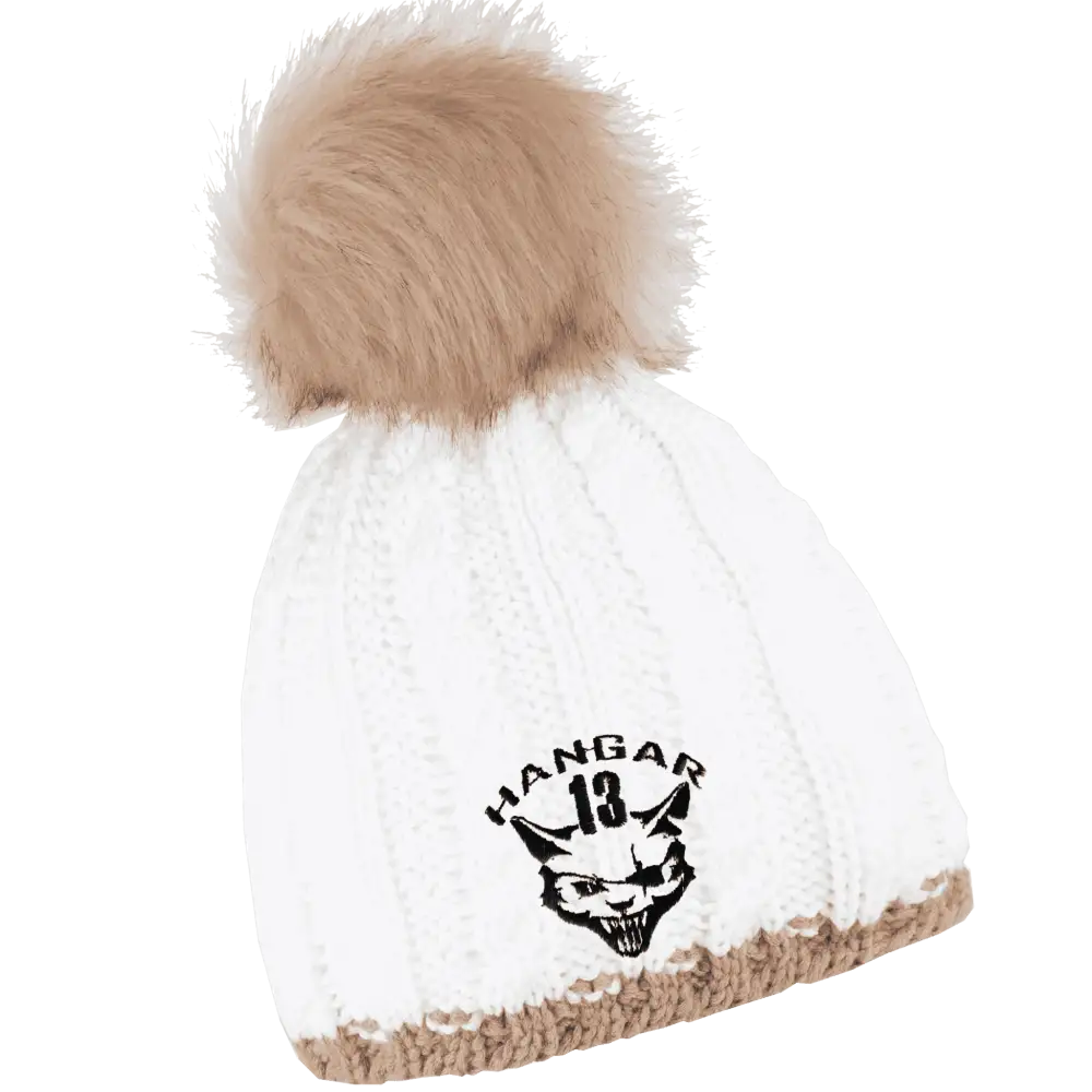 Braid Knit Naisten Tupsupipo omalla logolla (coFEE 3060) - Valkoinen brodeerattu logo