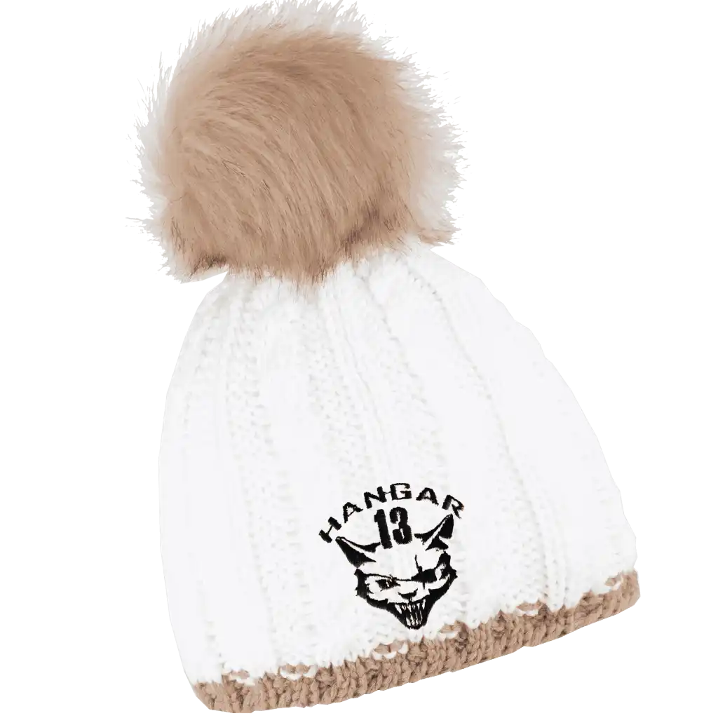 Braid Knit Naisten Tupsupipo omalla logolla (coFEE 3060) - Valkoinen brodeerattu logo