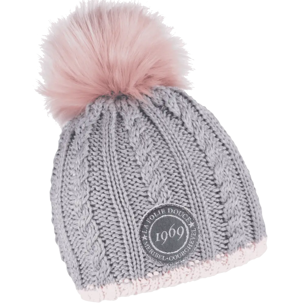 Braid Knit Naisten Tupsupipo omalla logolla (coFEE 3060) - Harmaa kangasmerkki logo.