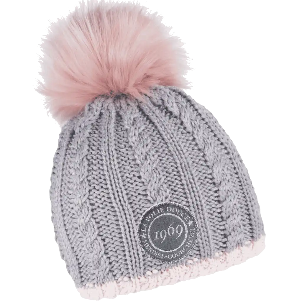 Braid Knit Naisten Tupsupipo omalla logolla (coFEE 3060) - Harmaa kangasmerkki logo.