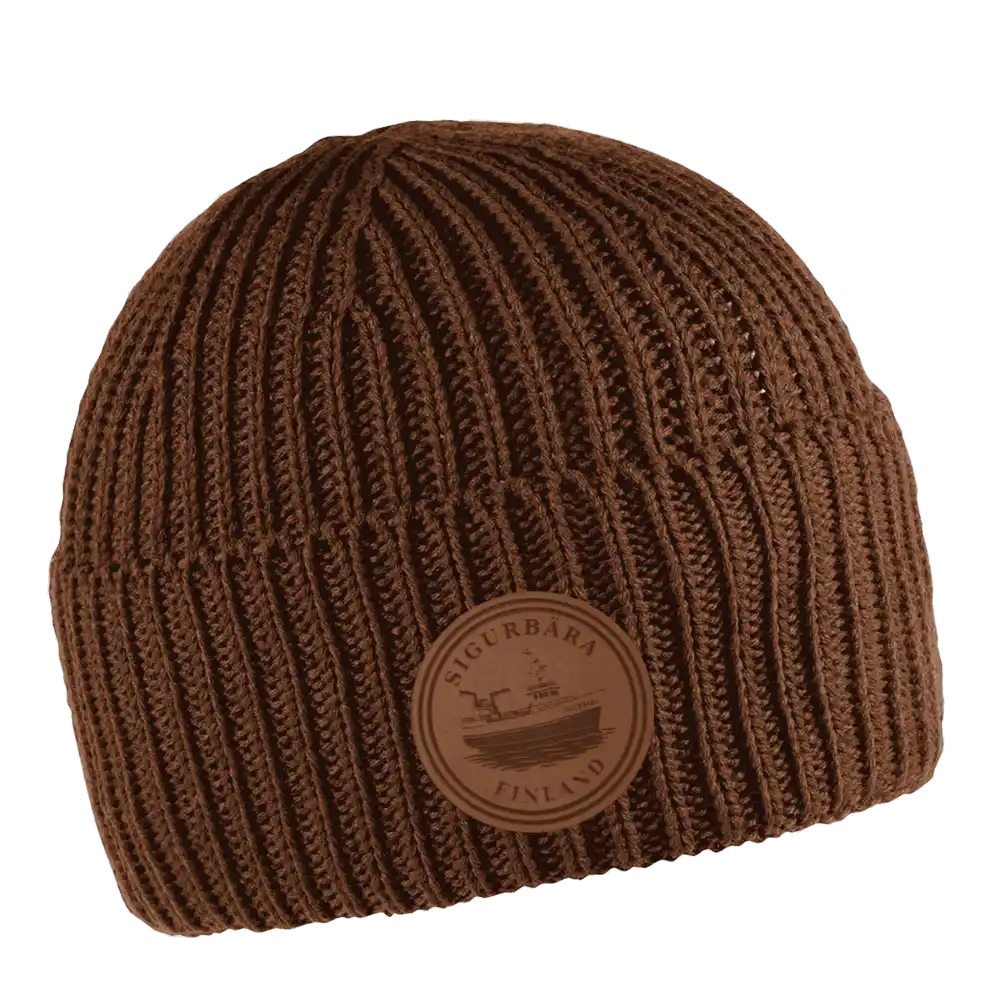 Recycle Band Pipo omalla logolla (coFEE 3066) - Ruskea - Esimerkki laser-merkatusta tekonahkamerkistä