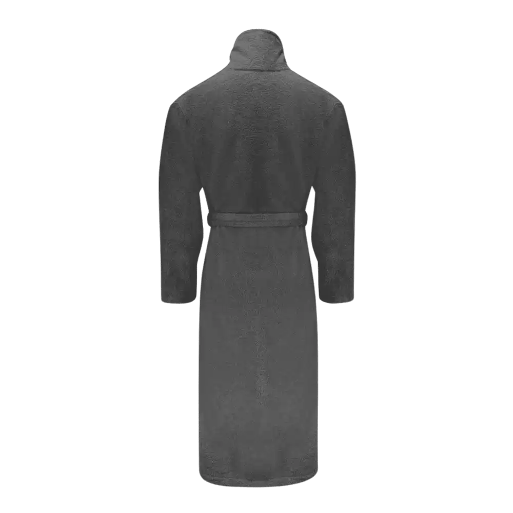 Tummanharmaan Queen Anne -kylpytakin selkäpuoli ja vyökiinnitys