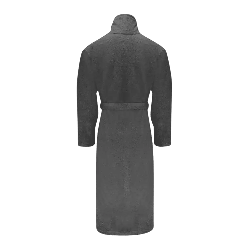 Tummanharmaan Queen Anne -kylpytakin selkäpuoli ja vyökiinnitys