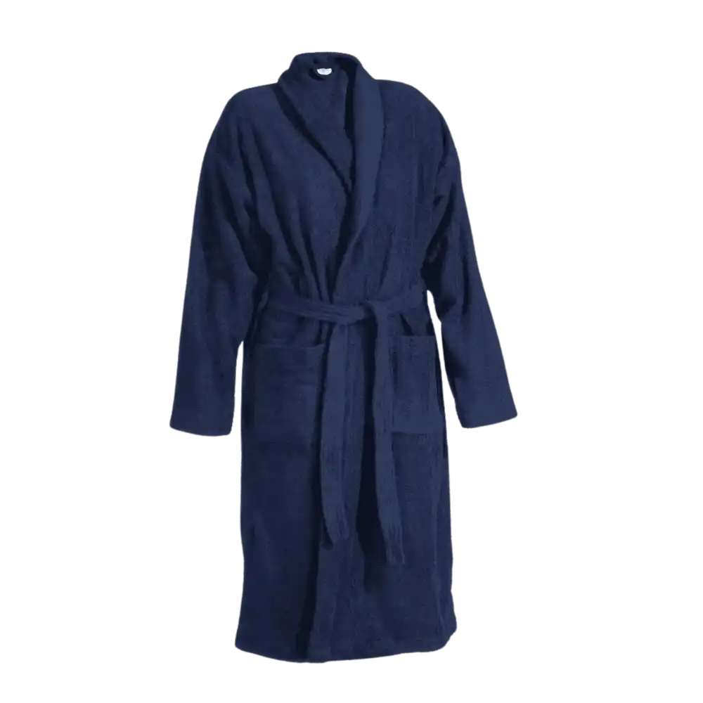 Tummansininen Queen Anne silmukkafrotee kylpytakki edestä – OEKO-TEX puuvillaa