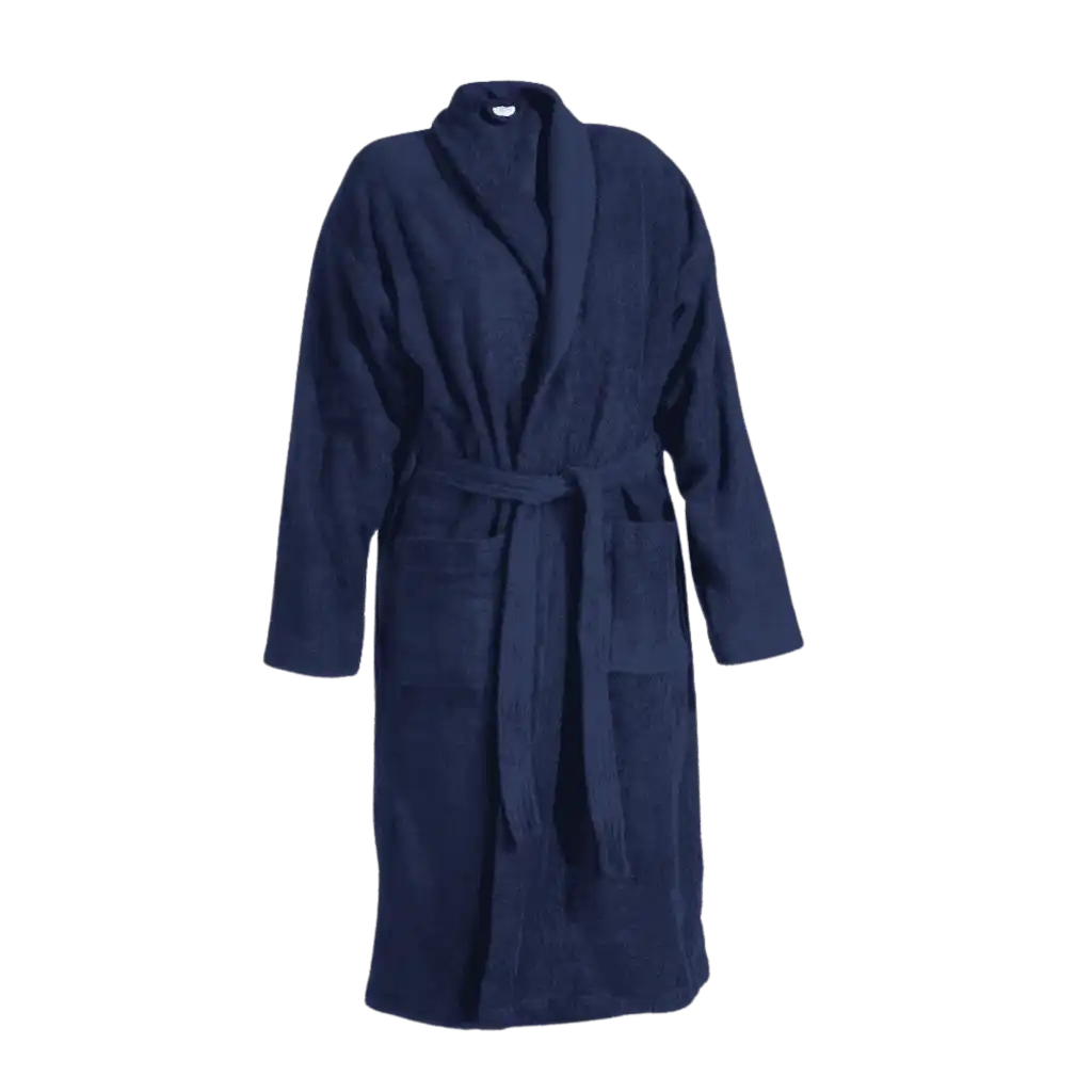 Tummansininen Queen Anne silmukkafrotee kylpytakki edestä – OEKO-TEX puuvillaa