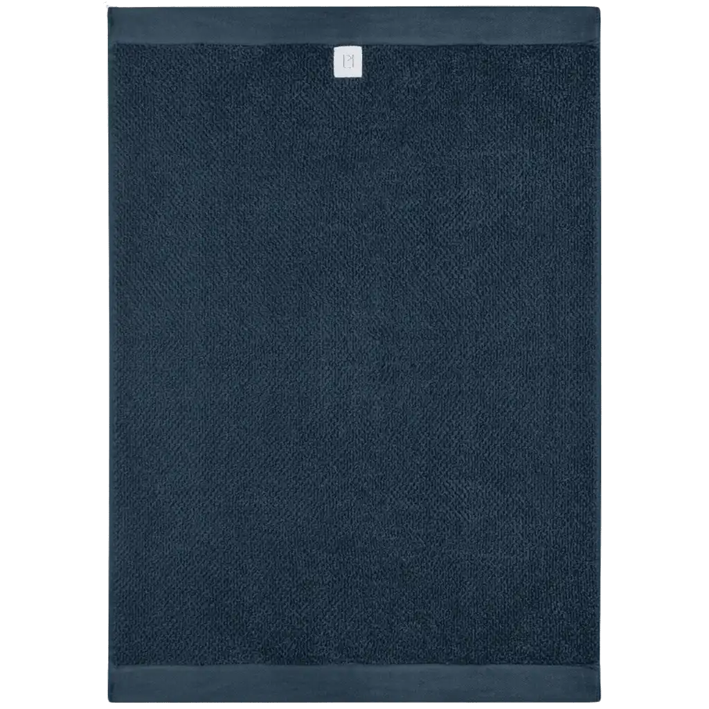 Tummansininen Kosta Linnewäfveri Linda puuvilla-pellavapyyhe – tyylikäs yrityslahja omalla logolla