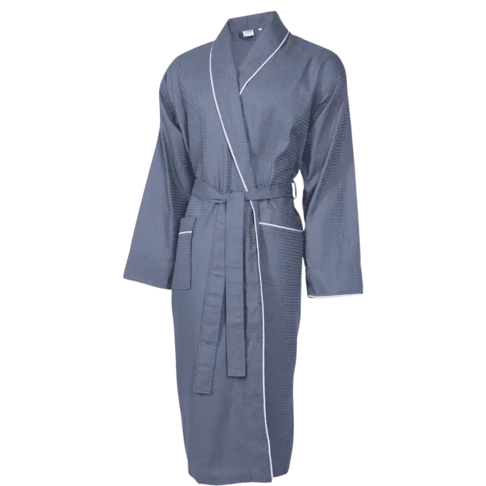 Tummanharmaa Queen Anne vohvelikylpytakki edestä – tyylikäs henkilöstölahja