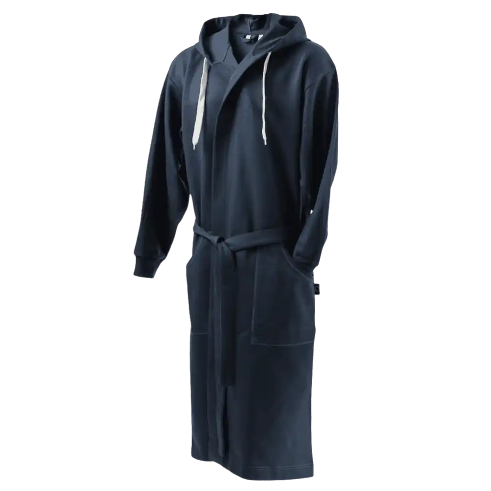 Denim-värinen Kosta Linnewäfveri collegekylpytakki hupulla – moderni yrityslahja