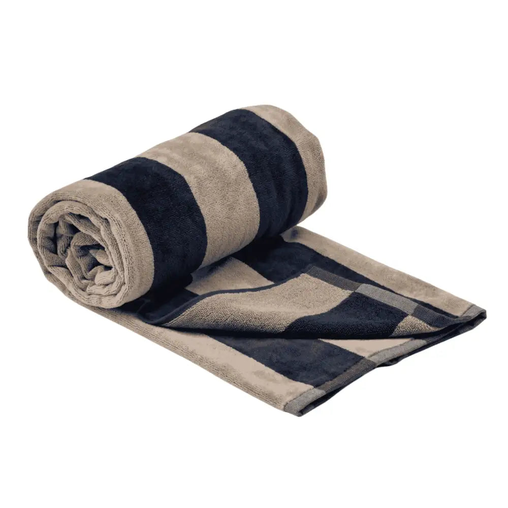 Tummansininen/hiekka Lord Nelson Victory Cabana-rantapyyhe rullattuna – OEKO-TEX puuvillaa