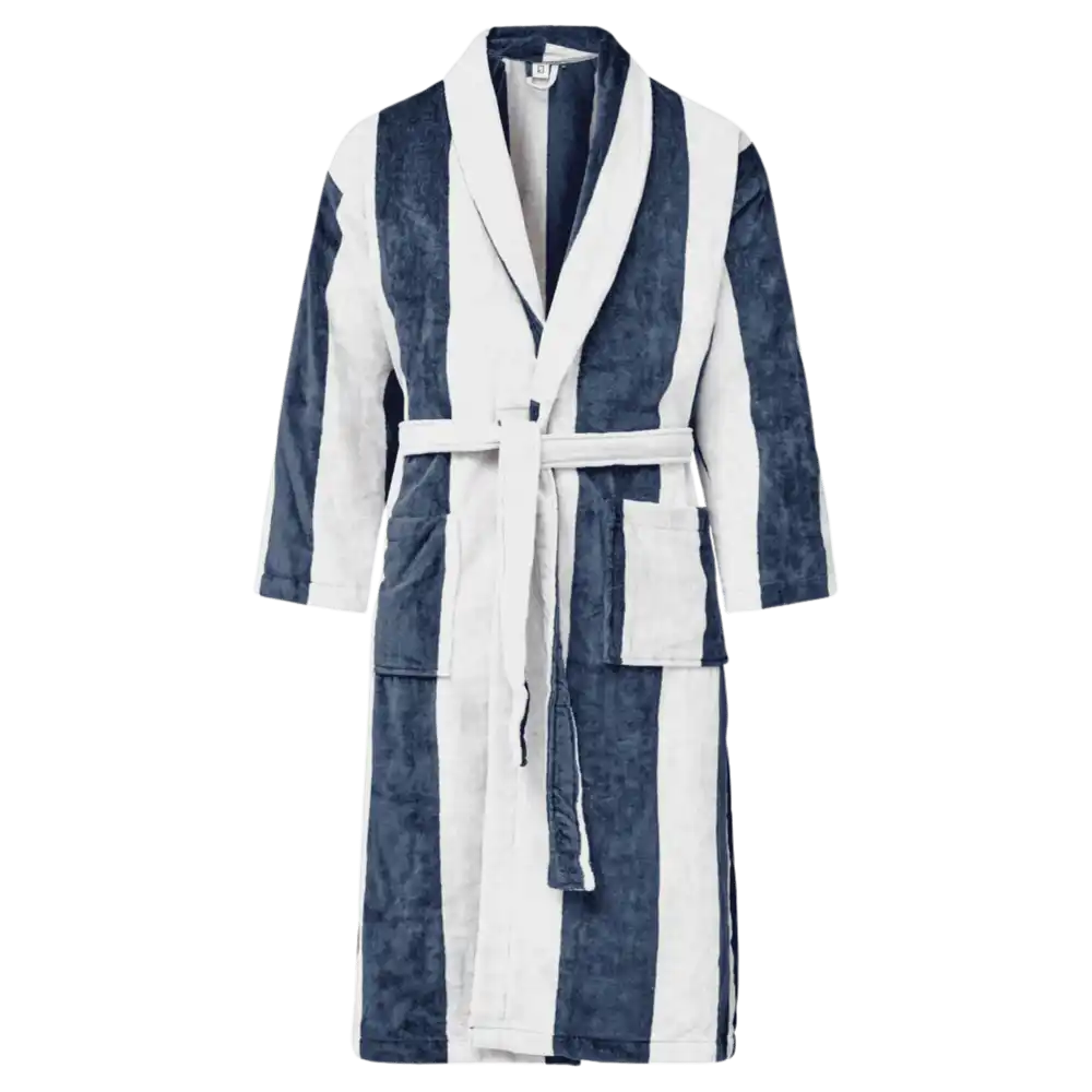 Tummansinivalko-raidallinen Kosta Linnewäfveri velour-kylpytakki – OEKO-TEX puuvillaa