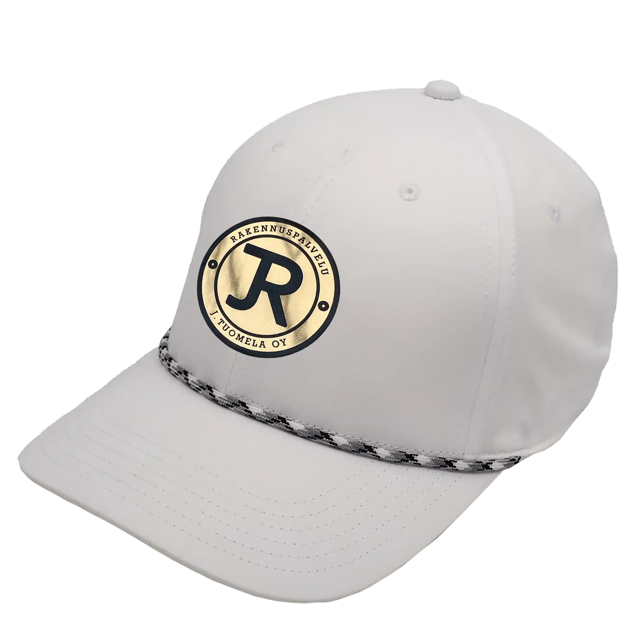 Valkoinen Rope coFEE 4330 narulippis omalla logolla – koristenaru lipassa, laser-merkattu kultainen merkki etupaneelissa