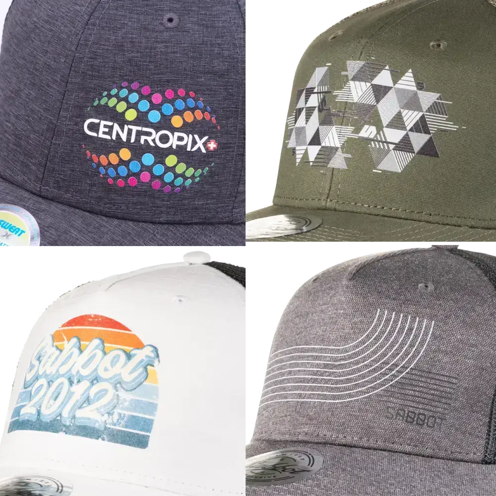 5-panel lippalakki DTF print malleja logoista ZigiZagin lippalakeissa.