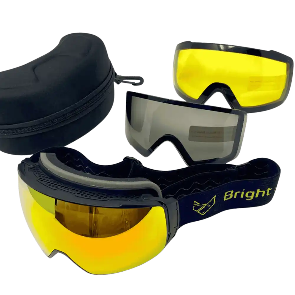 Bright Equipment magneettilinssi-ajolasit, EVA-kotelo ja kolme vaihtolinssiÀ (REVO, savu, keltainen)