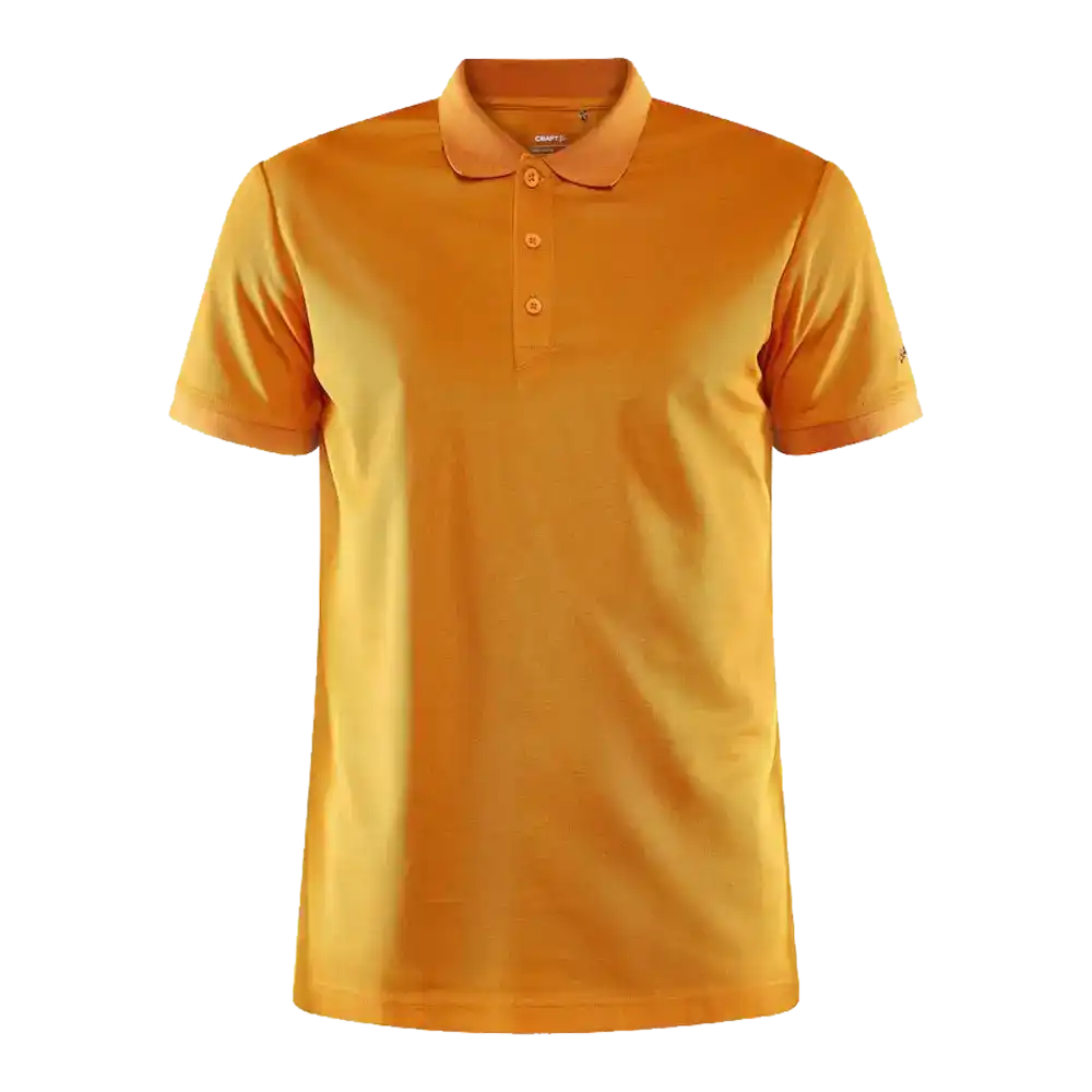 Craft CORE Unify Polo, väri Tiger Melange (oranssinruskea, meleerattu). Pikee omalla logolla, kuva edestä.