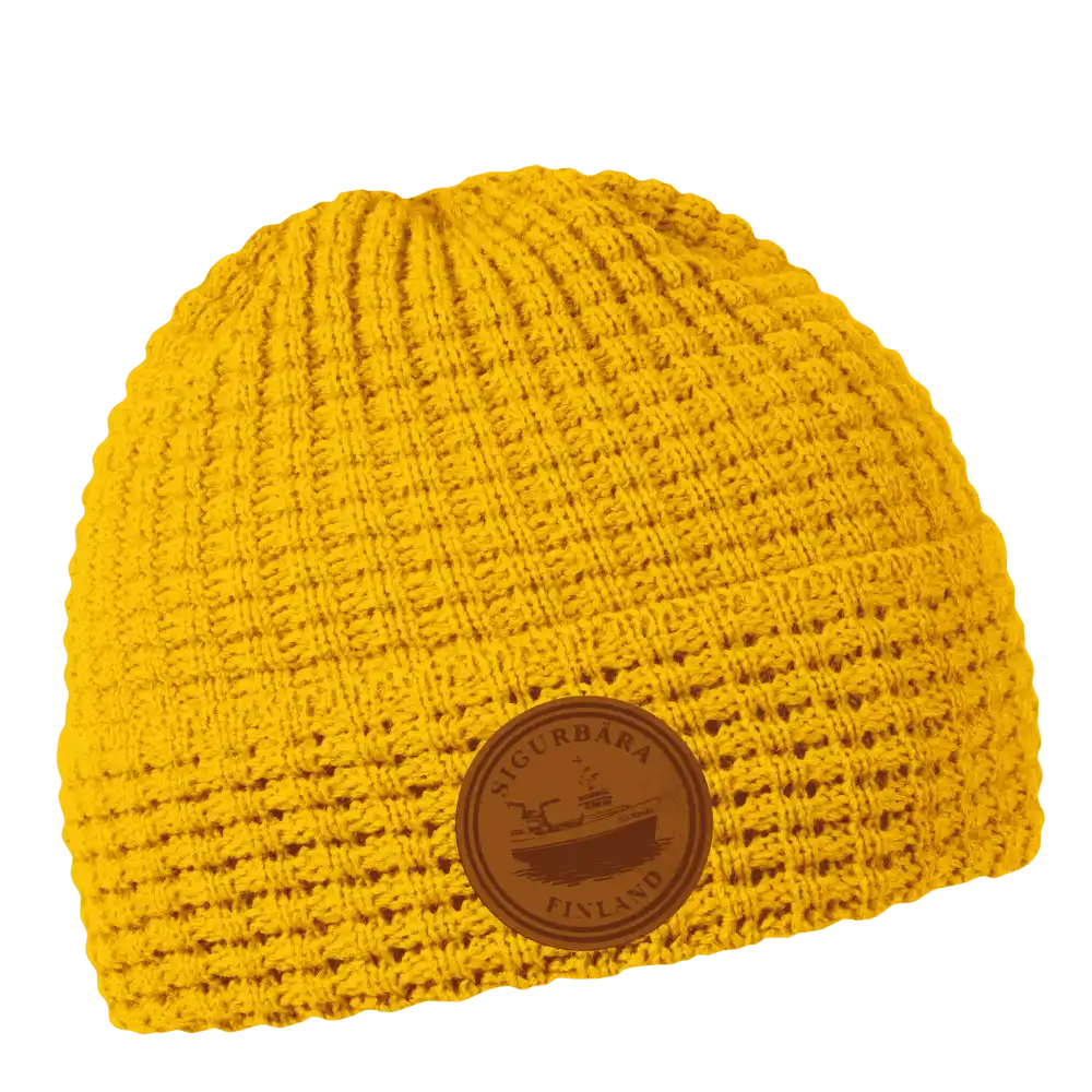 Cube pipo mustard omalla ruskealla nahkamerkki logolla.